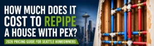 PEX repiping costs in Seattle 2026 showing average pricing, installation time, and full house repiping breakdown