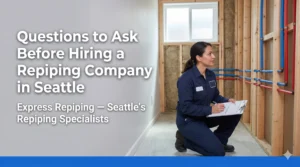Certified plumber inspecting new PEX piping during a whole-house repipe in Seattle — Express Repiping