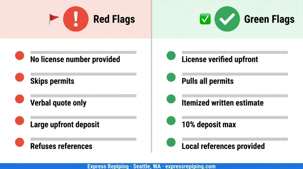 Red flags vs green flags checklist for hiring a repiping company in Seattle — Express Repiping